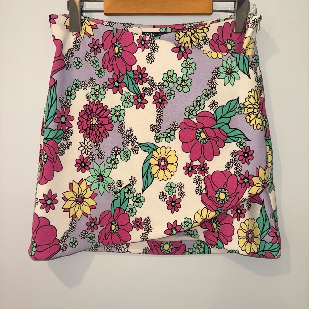 Zara Floral Mini Skirt - Purple, Pink, Yellow, short and tight